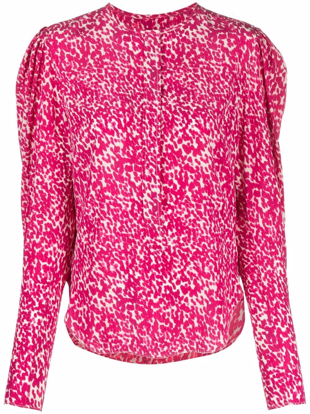 Floral-print curved-hem silk blouse - Pink
