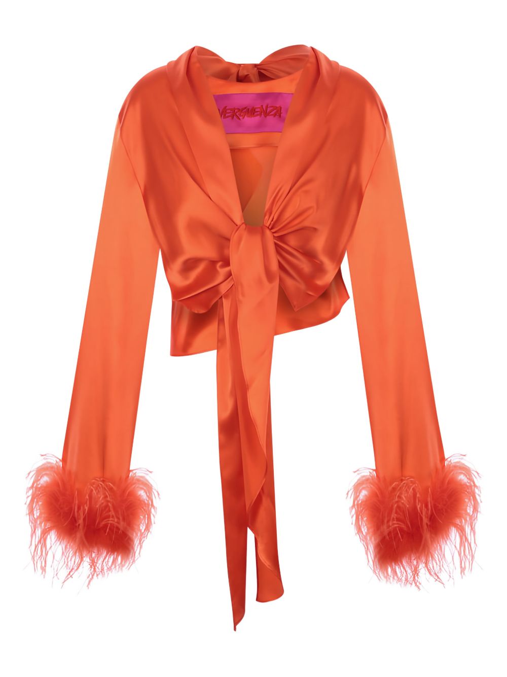 Feather-trimmed knotted shirt - Orange