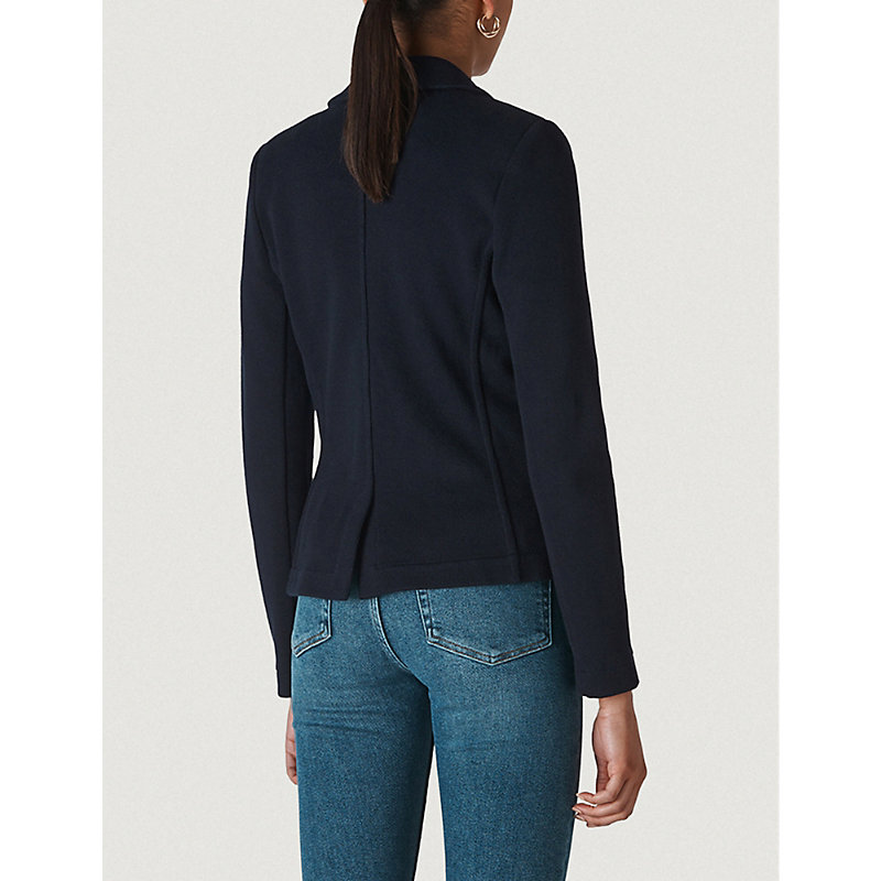 Womens Navy Single-breasted Slim-fit Cotton-jersey Jacket