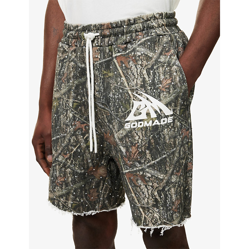 Mens Camo Rhinestone Cotton Shorts