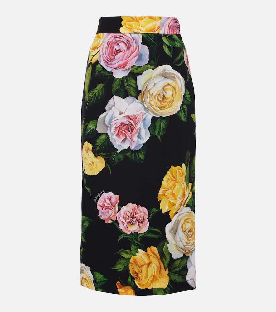 Floral silk-blend charmeuse midi skirt