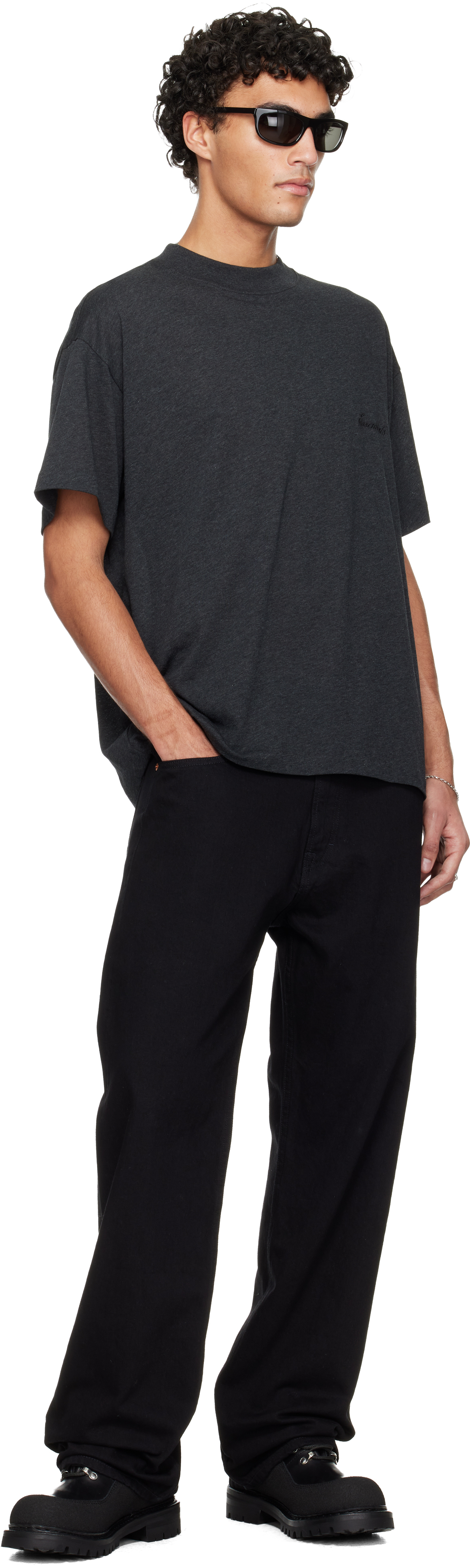 Gray Holiday Embroidered Essential T-shirt