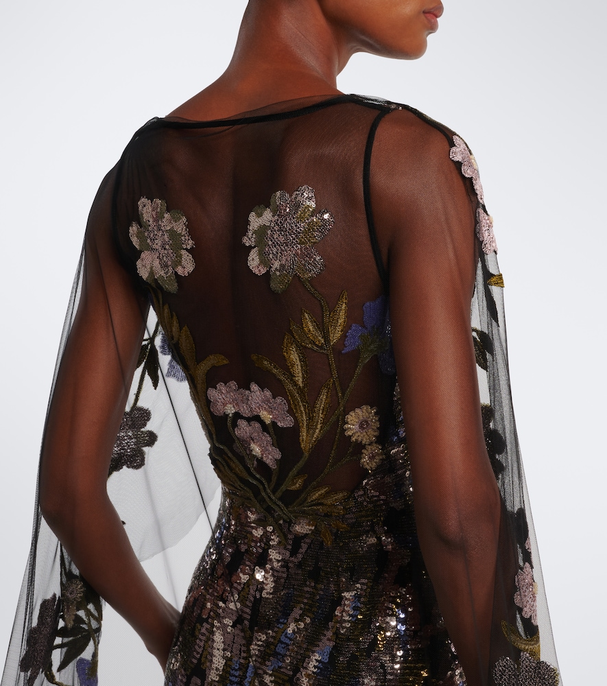 Floral sequined caped gown