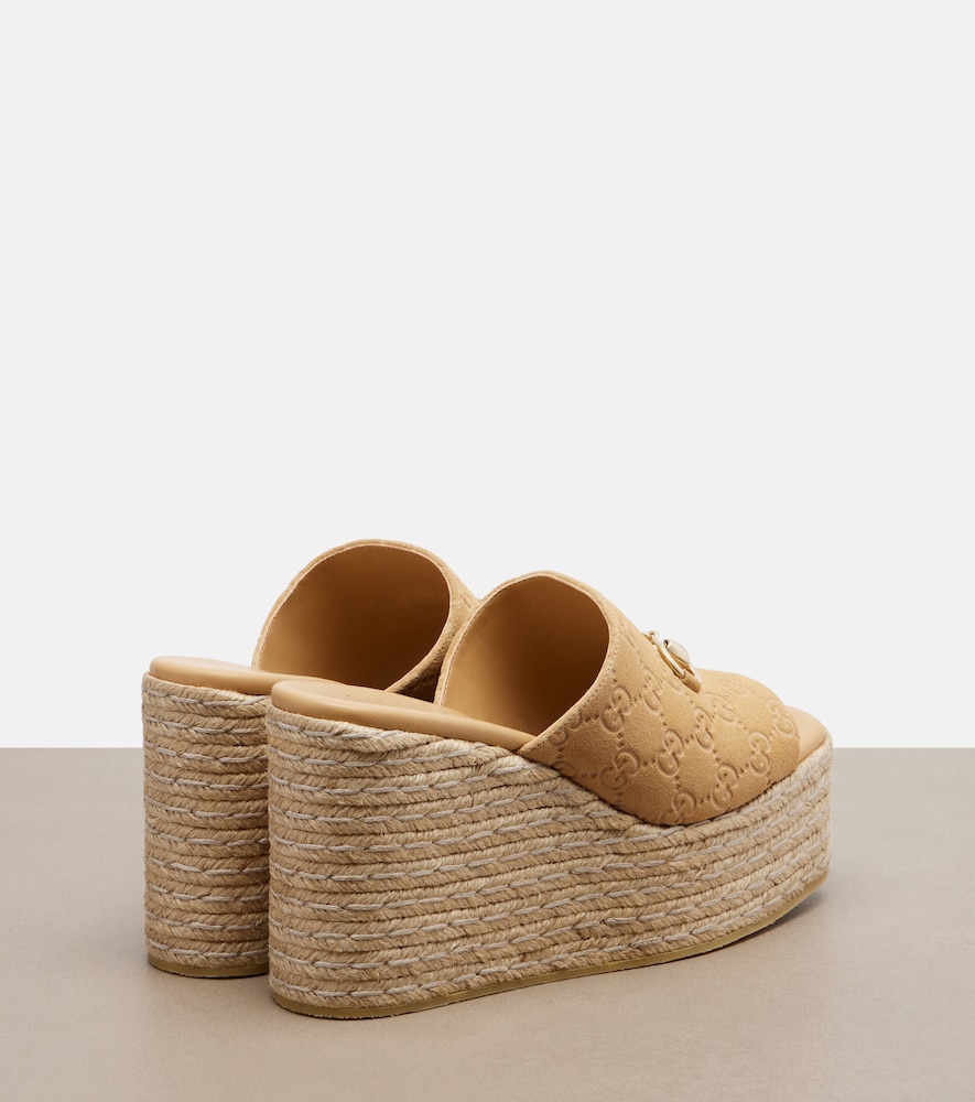 Horsebit GG suede espadrille wedges
