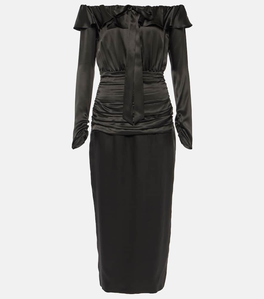 Off-shoulder silk midi dress