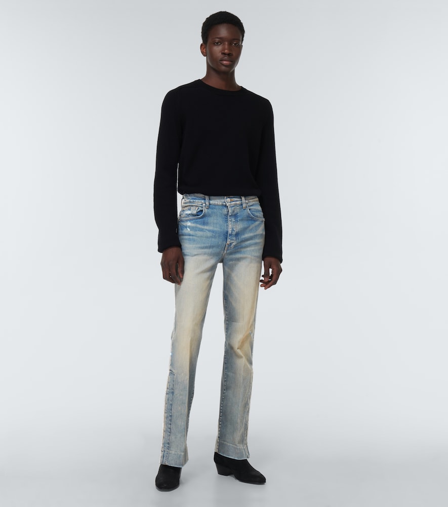 Distressed embellished denim jeans
