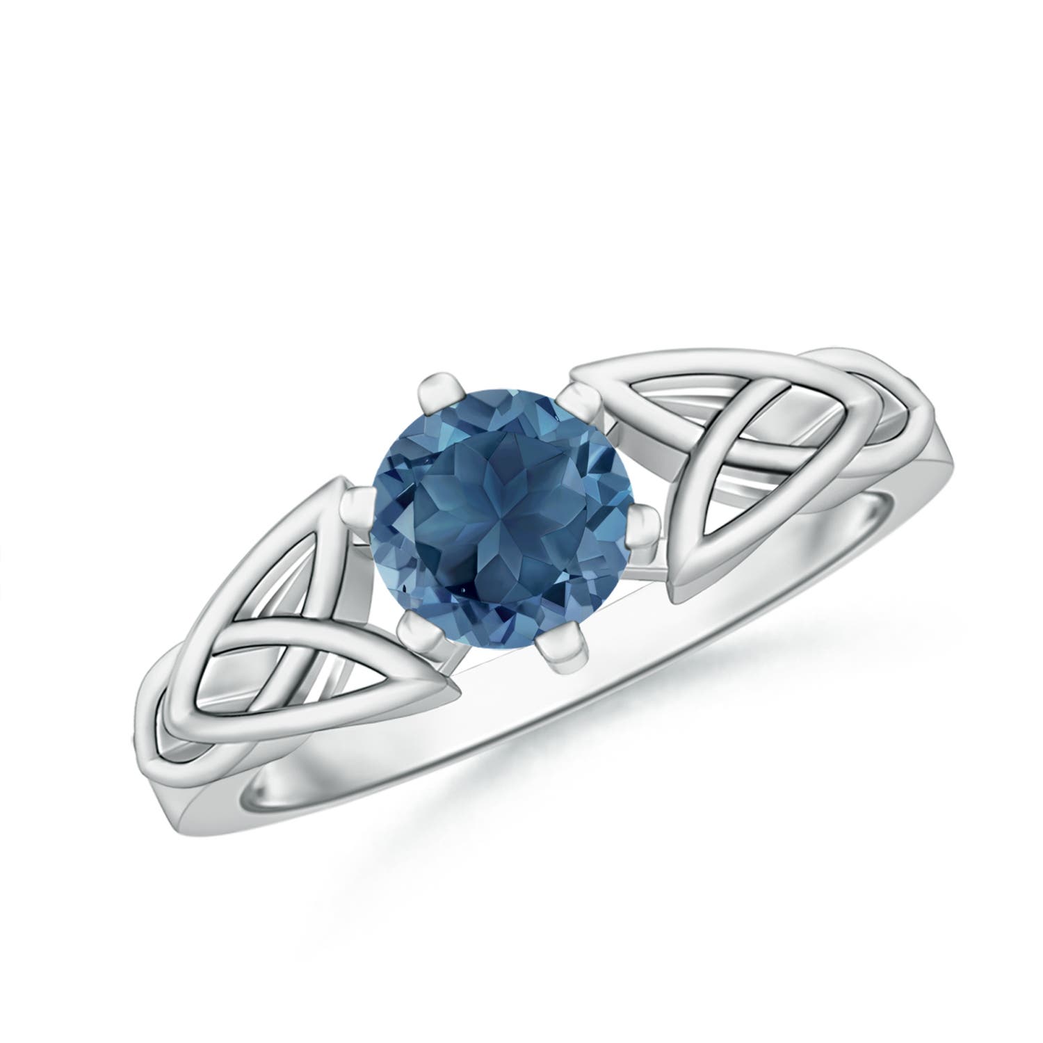 Angara 0.95 Carat Solitaire Round London Blue Topaz Celtic Knot Ring in Platinum