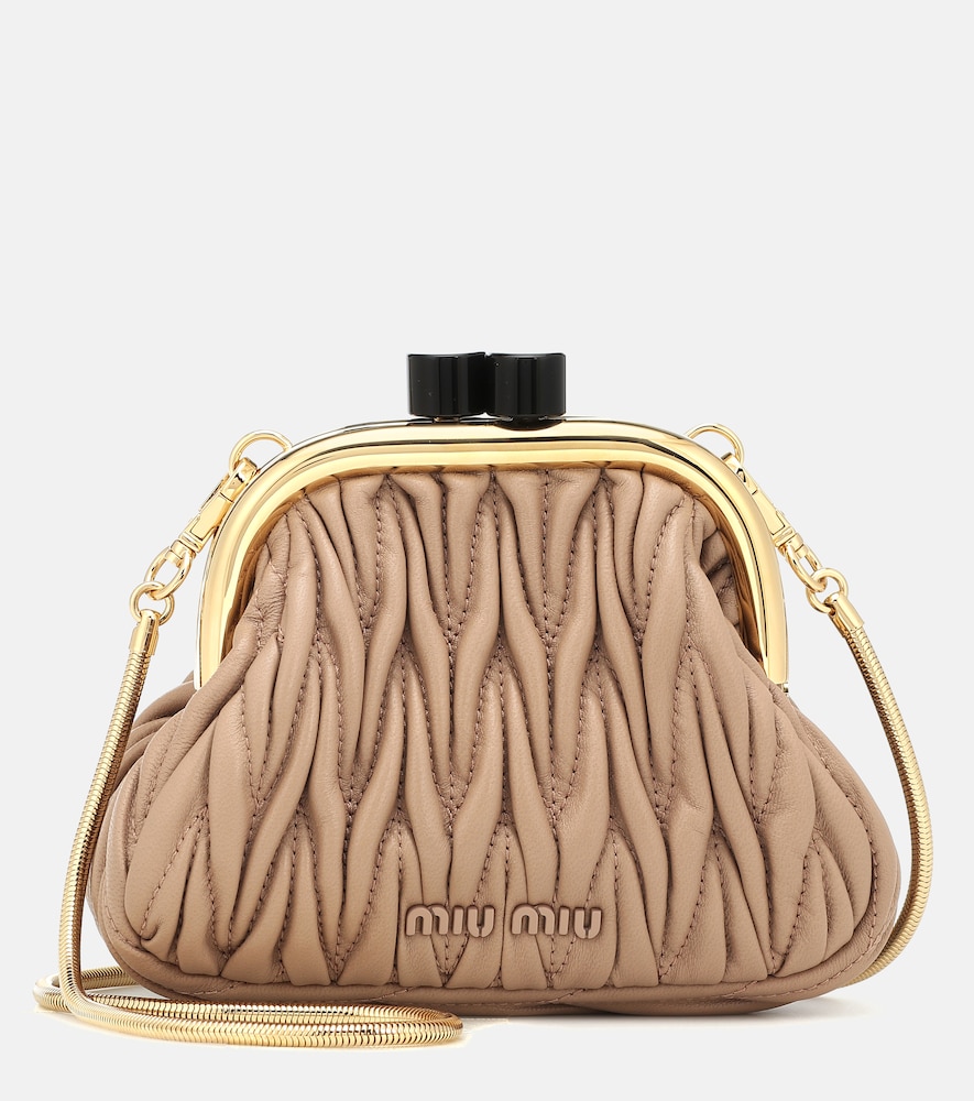 Miu Belle Mini matelassé leather clutch
