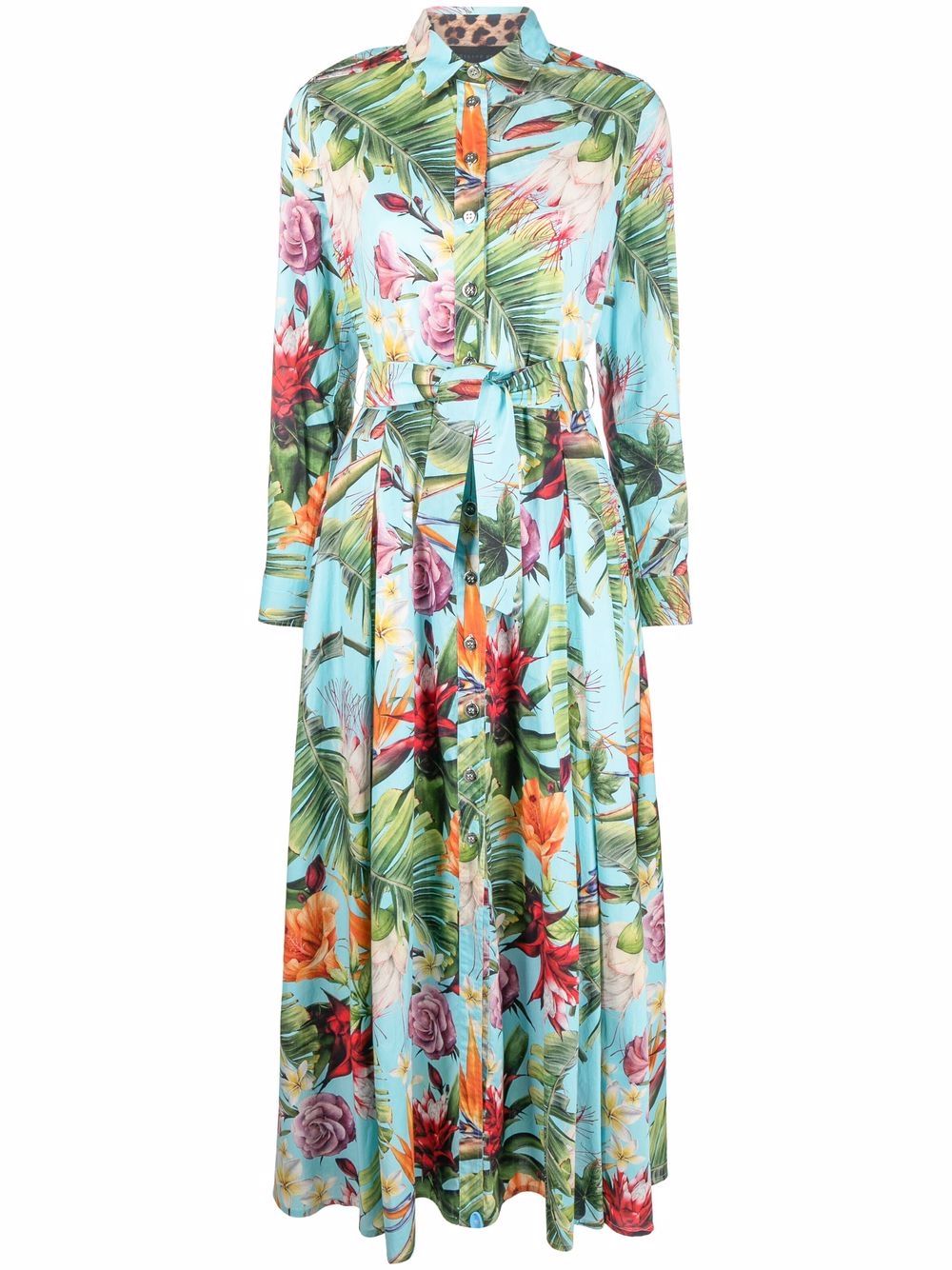 Floral-print shirt maxi dress - Green