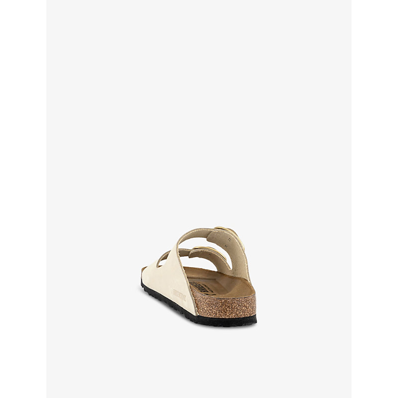 Womens Ecru Nubuck Arizona Big-buckle Two-strap Leather Sandals