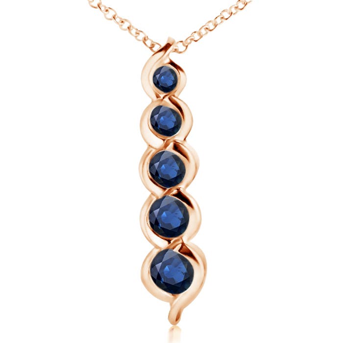 Angara 0.66 Carat Five Stone Round Blue Sapphire Journey Pendant in 14K Rose Gold