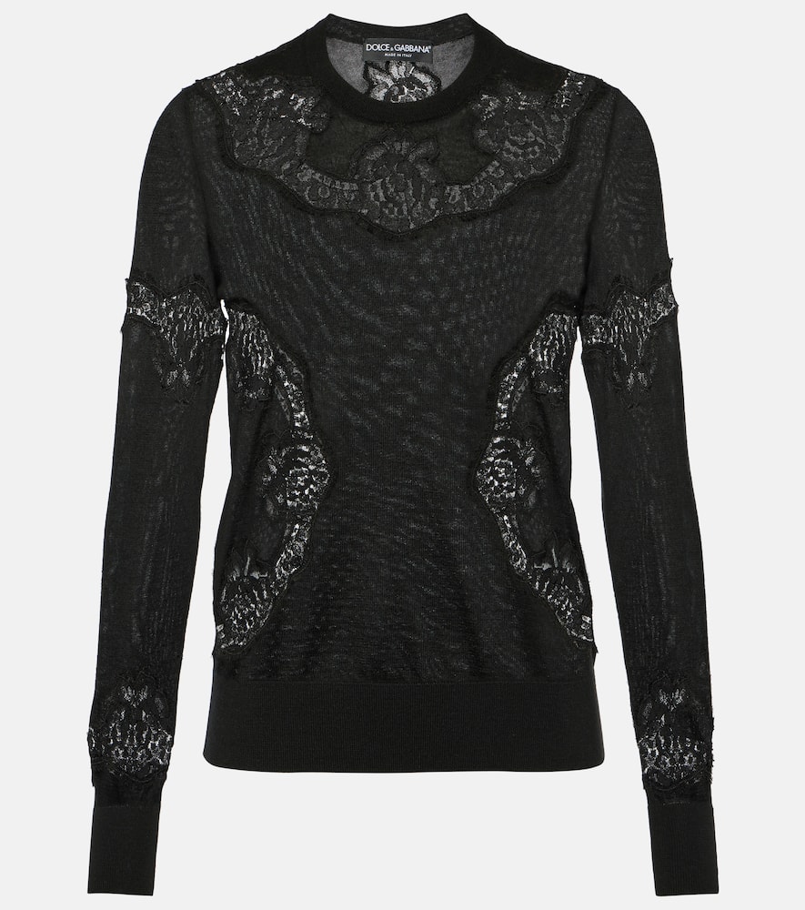 Lace-trimmed cashmere-blend sweater