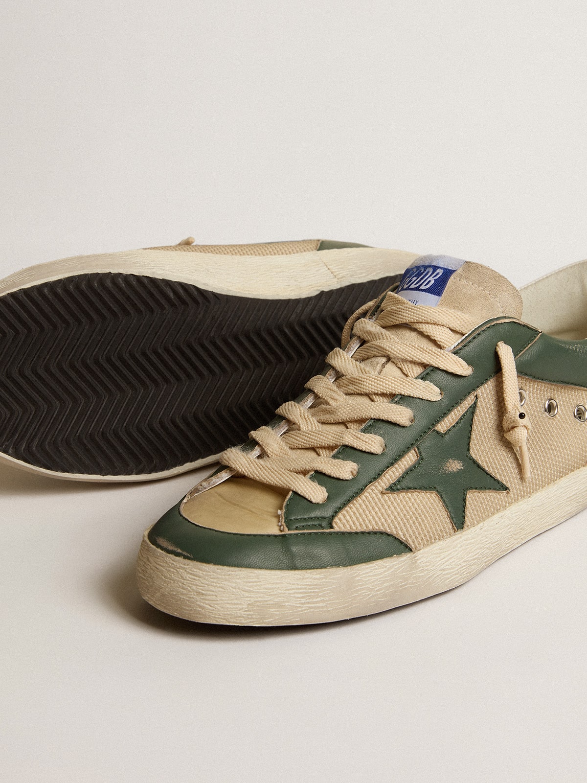 Golden Goose - Men's Super-star In Cream Mesh And Green Nappa With Nappa Star, Man