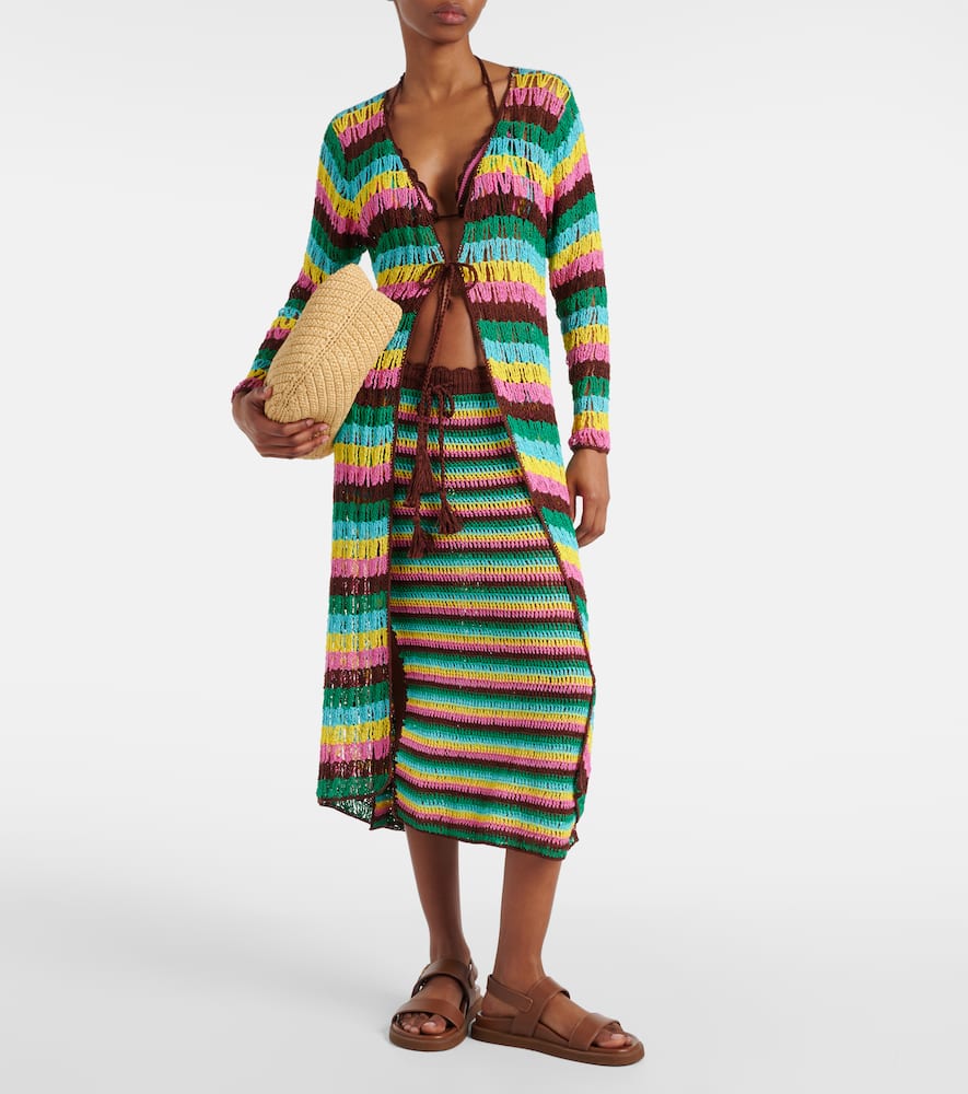 Striped crochet cotton beach cover-up