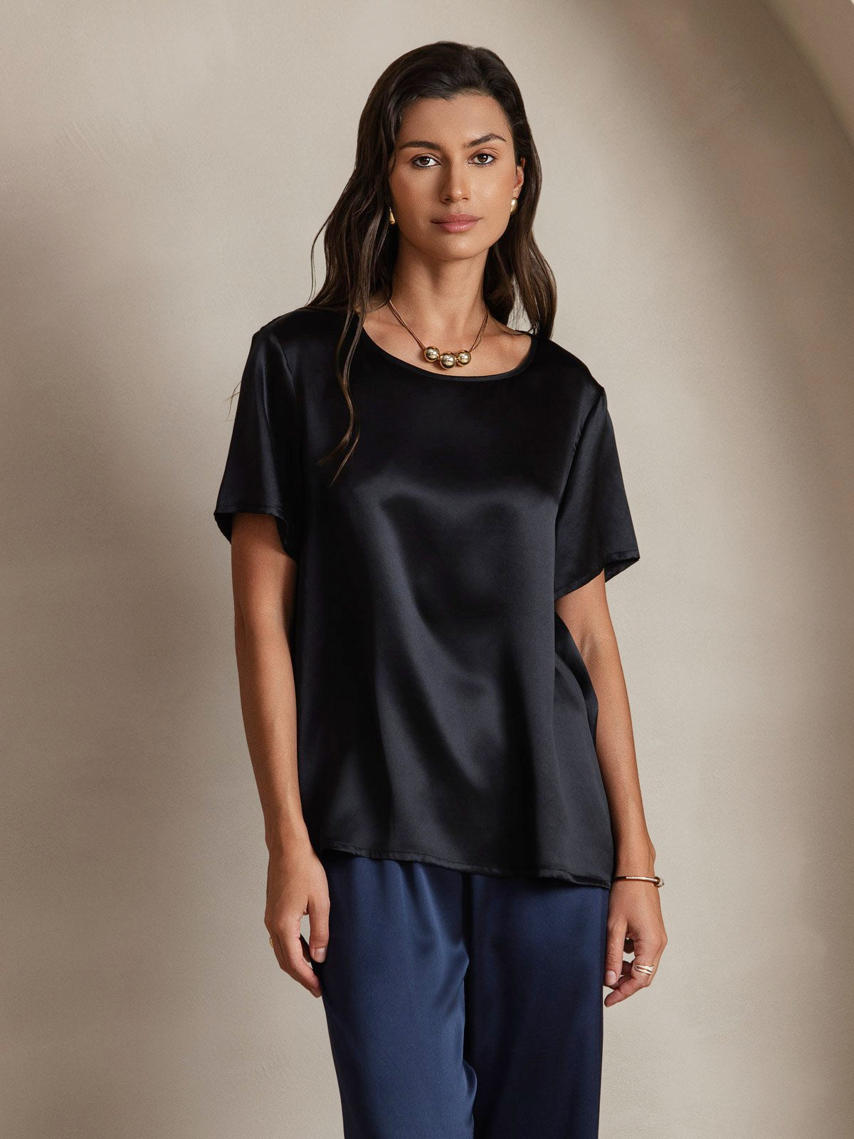 Women's Pure Silk Short Sleeve Round Neck T-Shirt