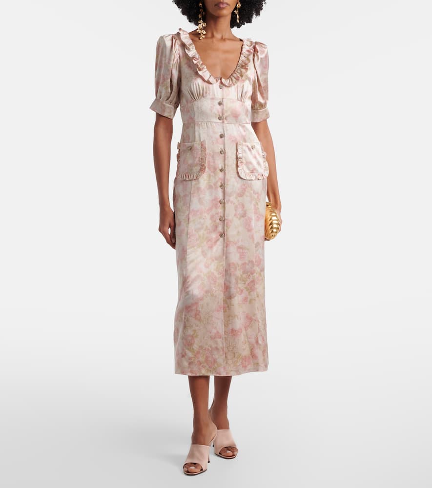 Floral silk satin midi dress