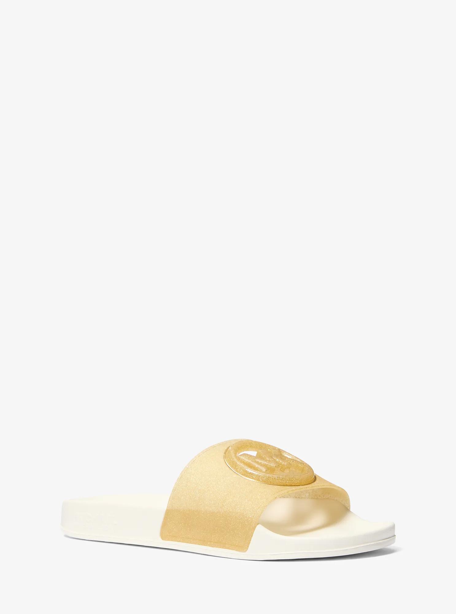 Penny Glitter Embellished PVC Slide Sandal in Gold - size 7