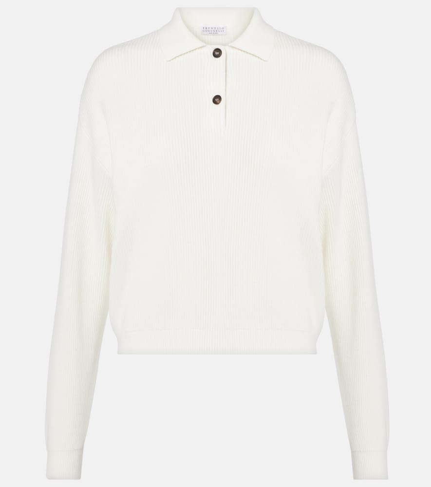 Ribbed-knit cotton polo sweater
