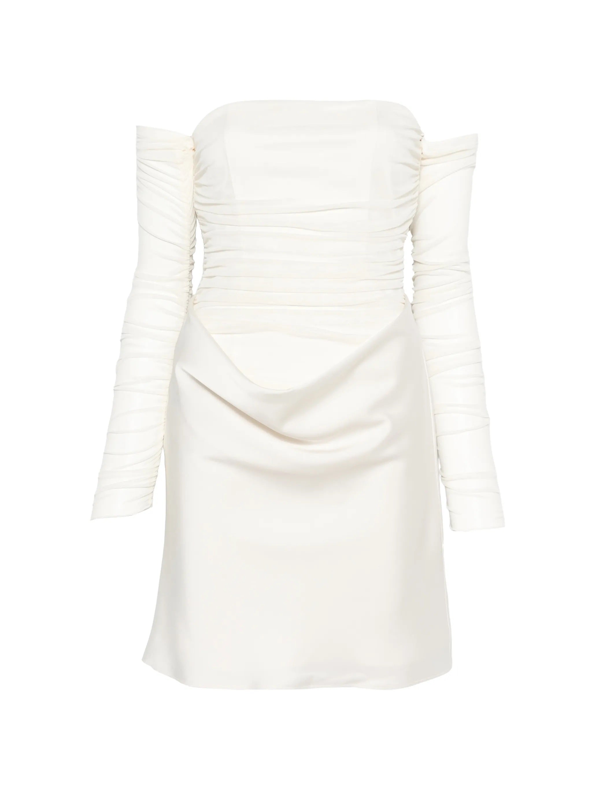 Satin Mini Dress with Ruffle Detail and Fitted Strapless Bodice