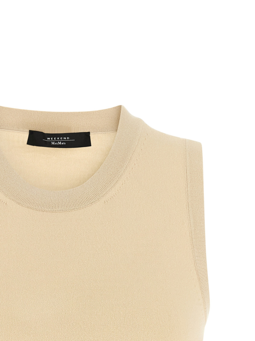 Beige Solid Crew Neck Top