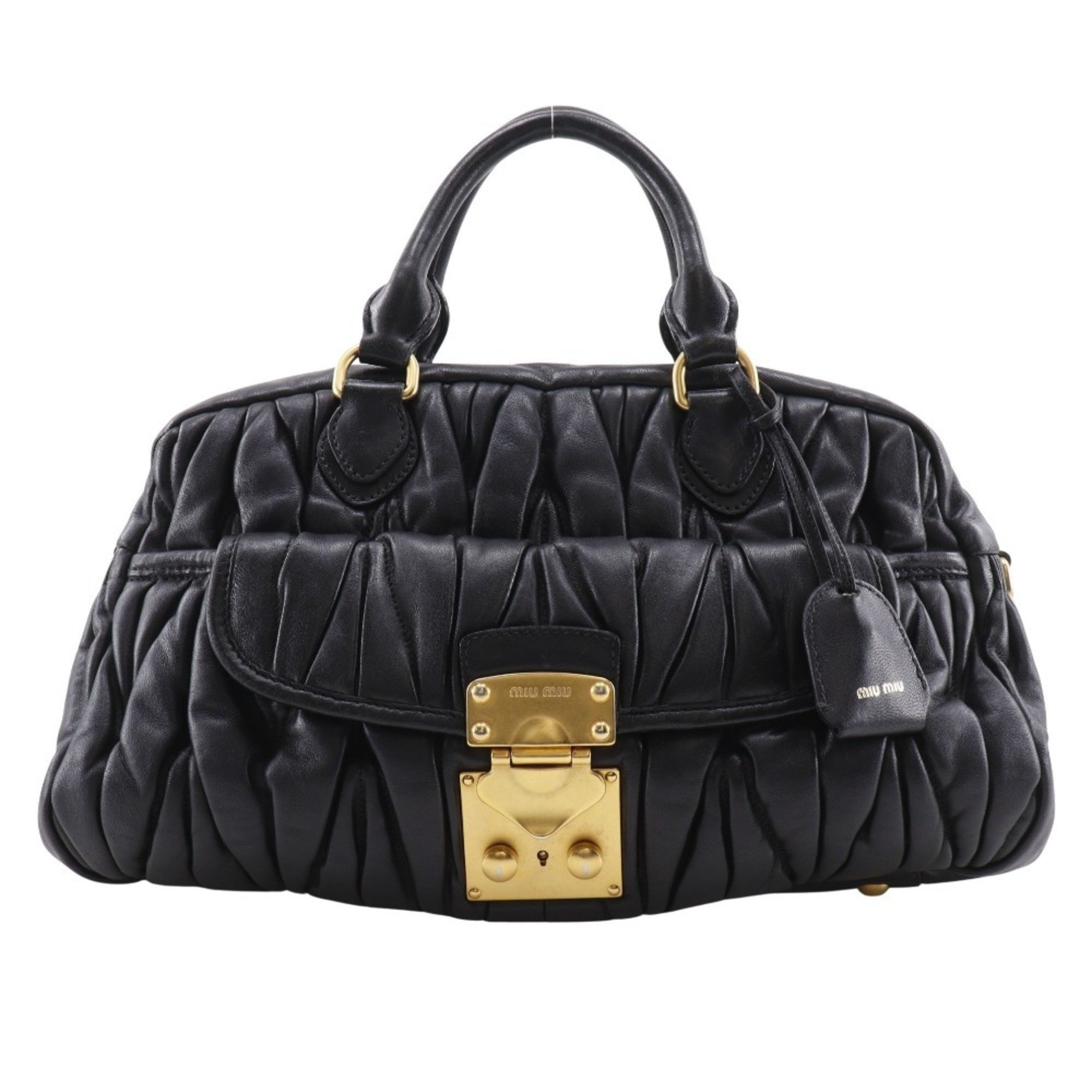 Miu Miu Matelasse Black Leather Handbag Pre-Owned