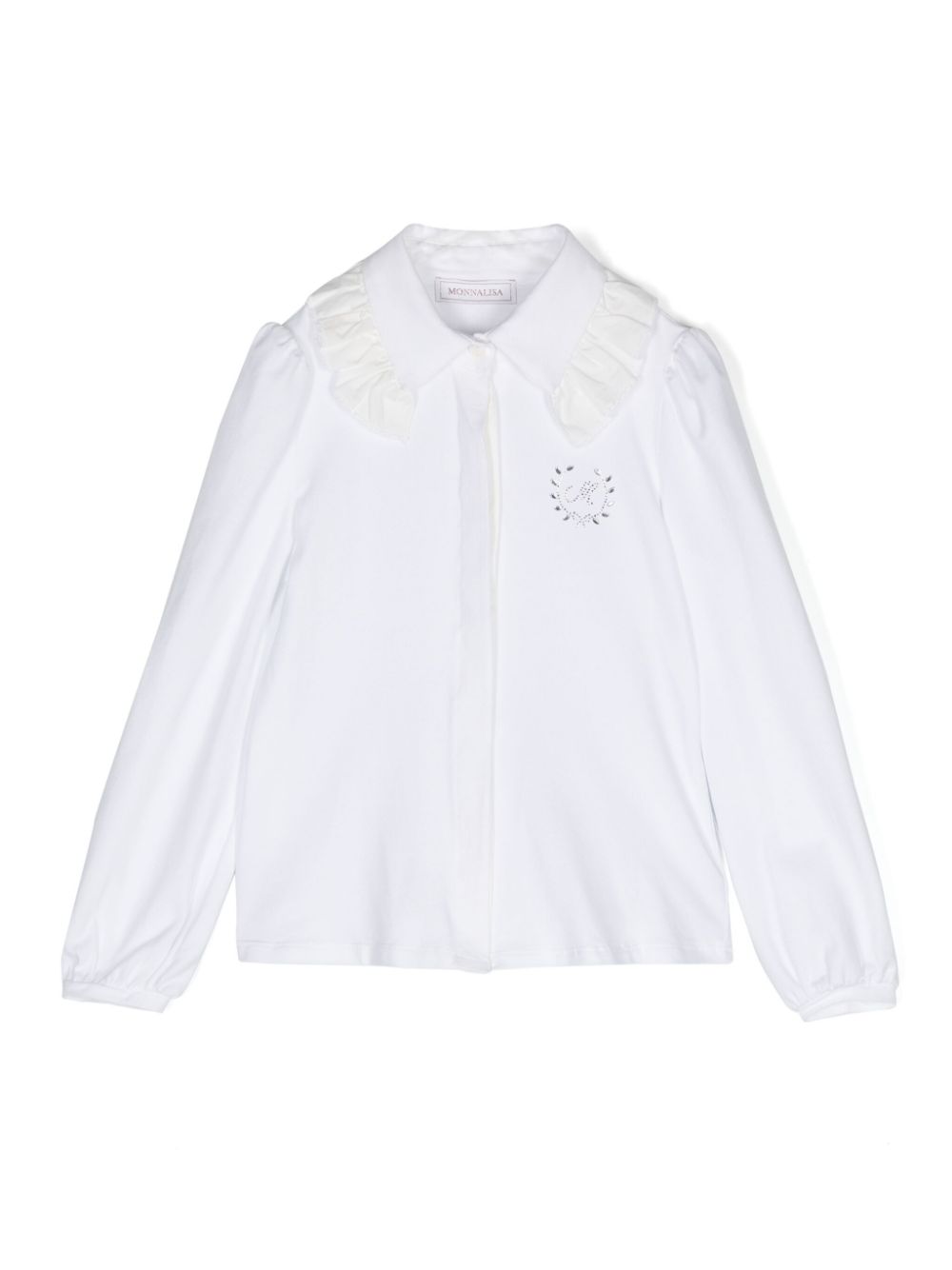 Crystal-embellished ruffle-detail shirt - White