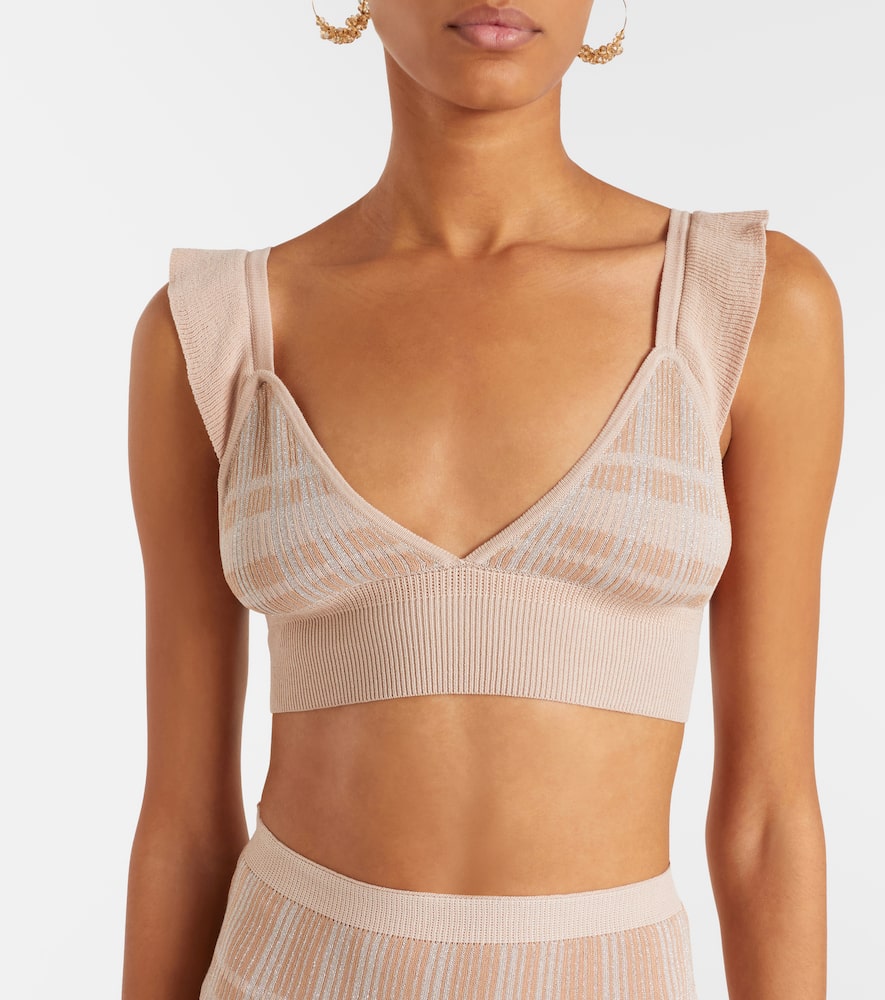 Petra checked ribbed-knit bra top