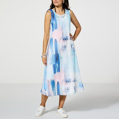 WynneLayers Chiffon Double Layer Tank Dress - Painted Print