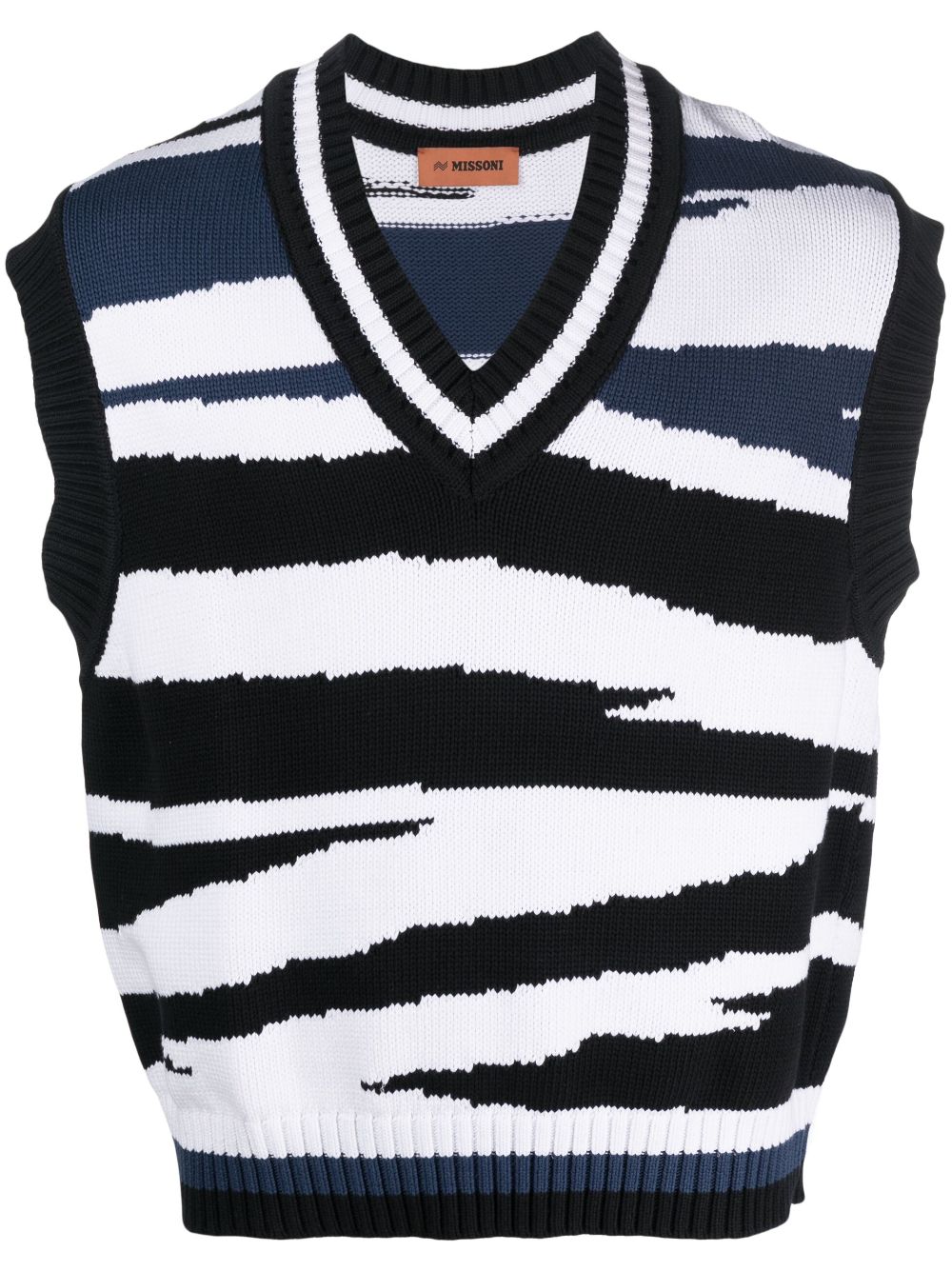 Knitted zebra-print vest - White