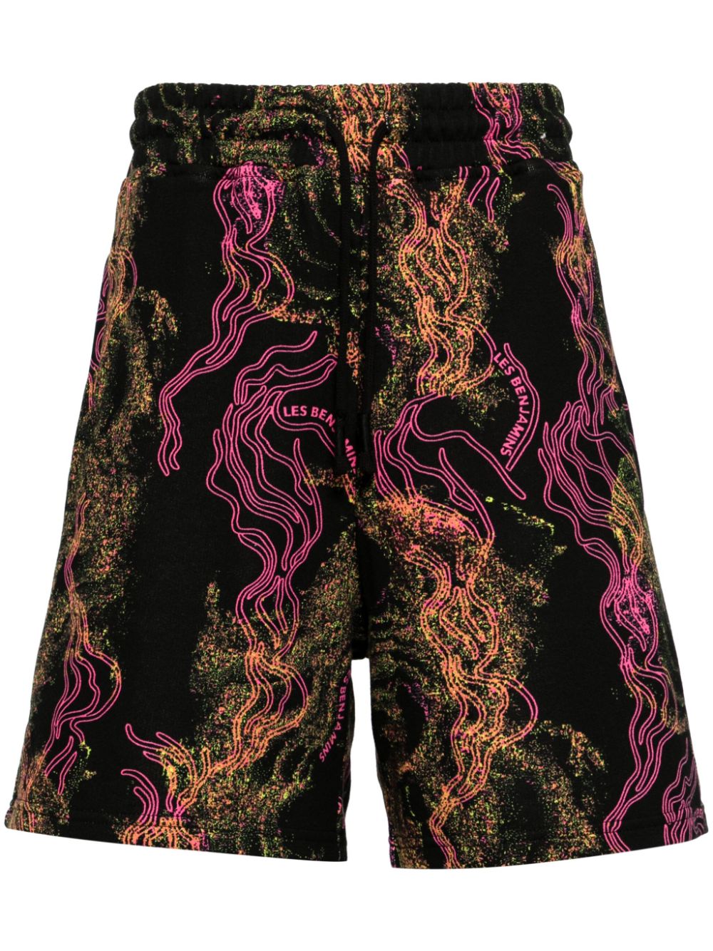 Graphic-print cotton track shorts - Black