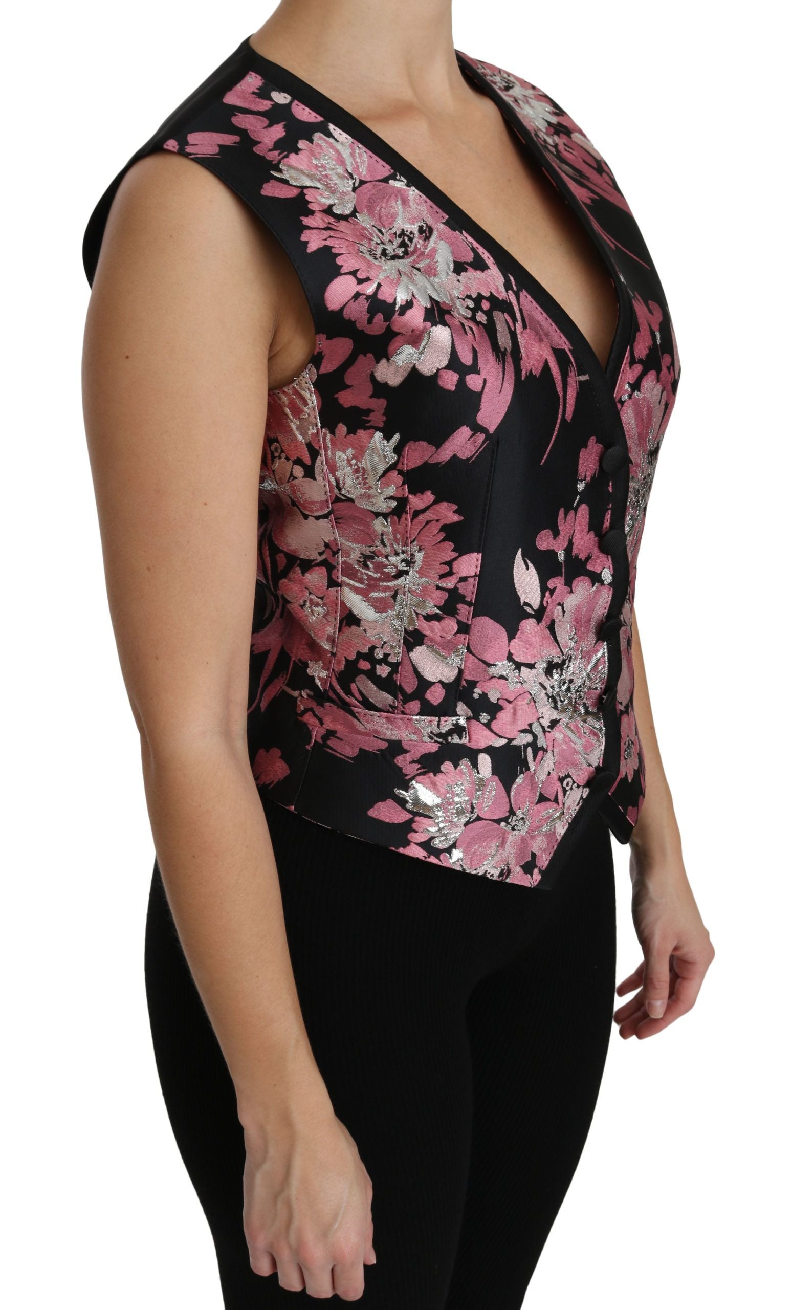 Floral Brocade Vest — Black
