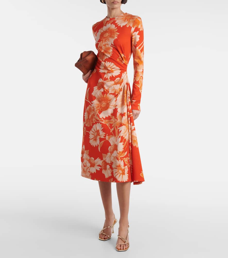 Floral draped ponte jersey midi dress