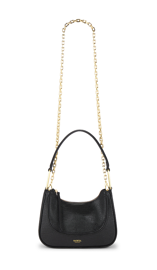 Sancia The Loja Shoulder Bag in Black Lizard. a