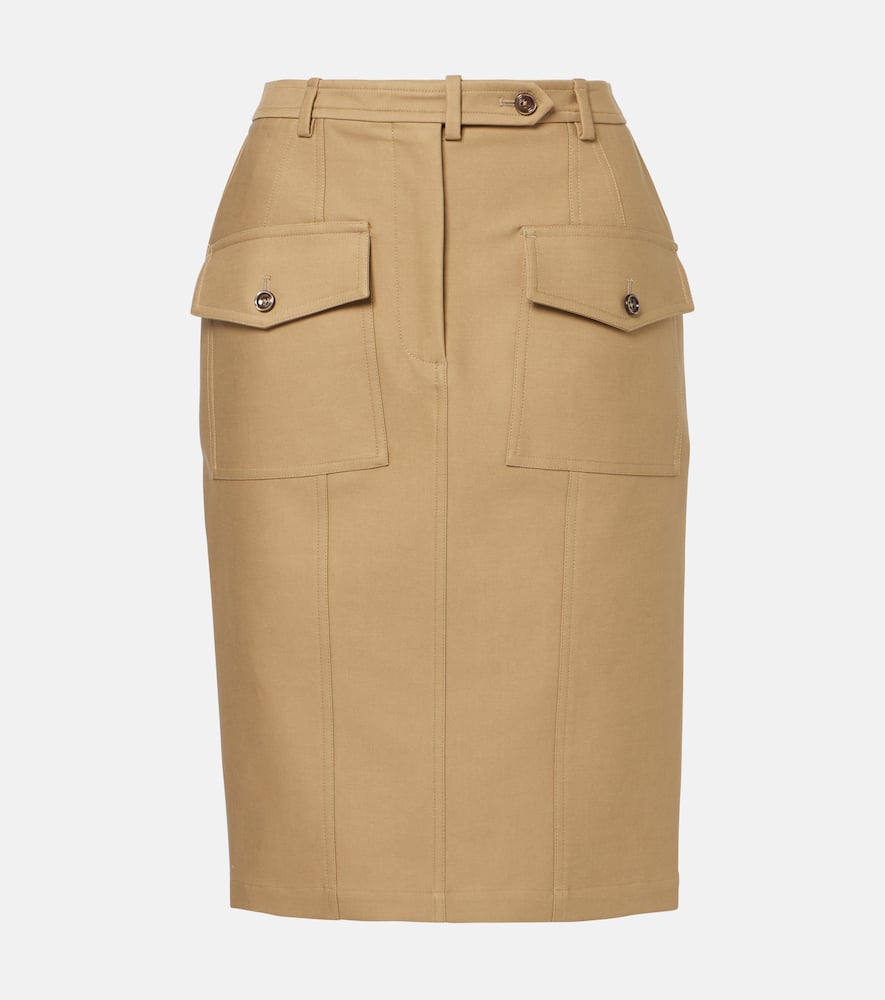Cotton-blend tricotine midi skirt