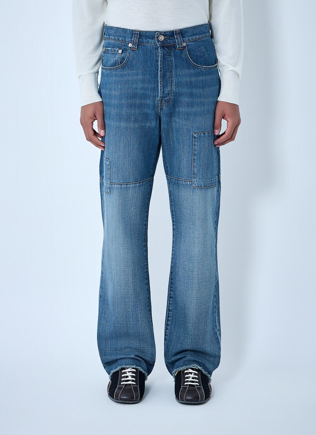 Patched Slub Wide-leg Jeans