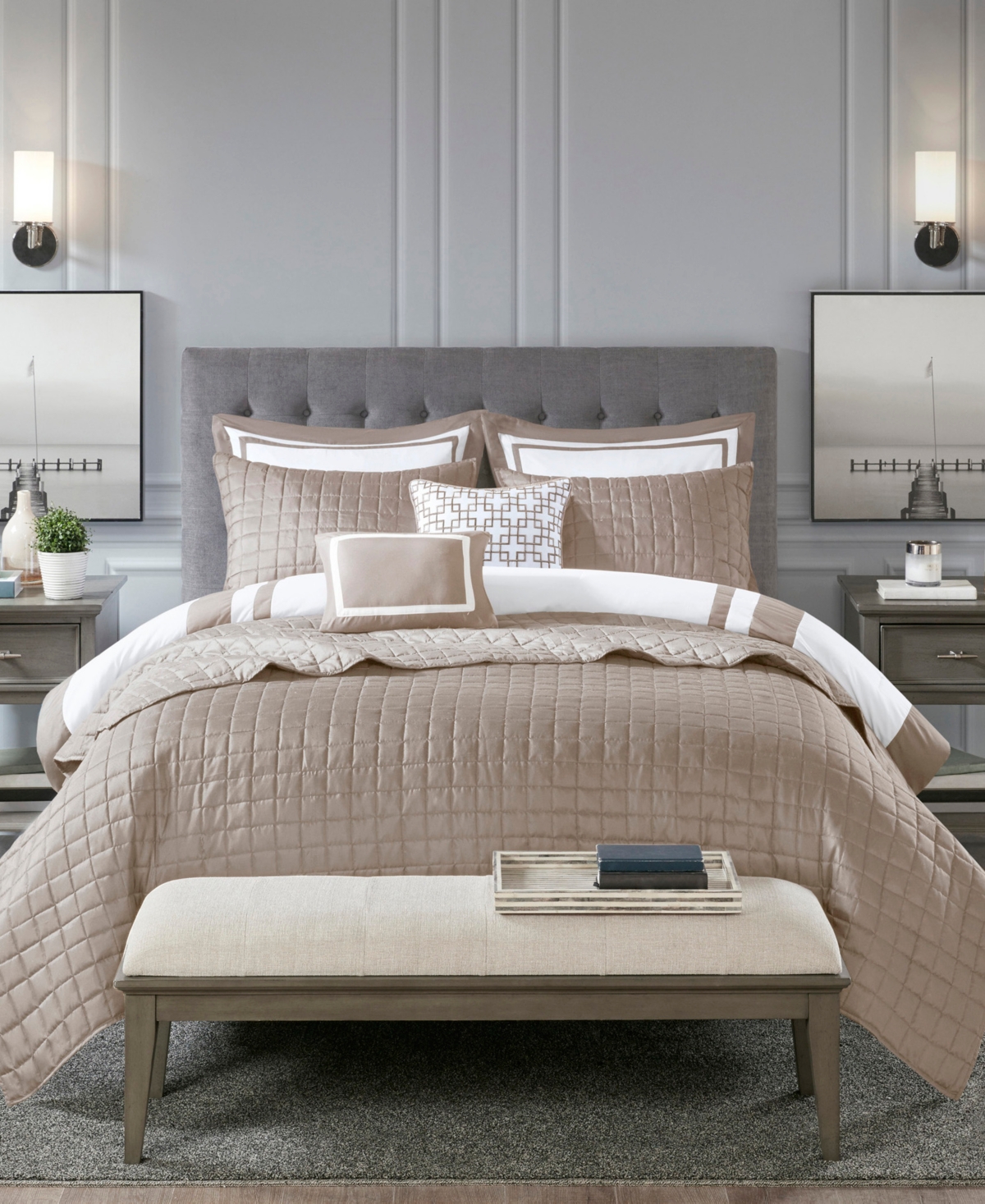 Heritage 8-Pc. Comforter & Coverlet Set, King/California King - Taupe