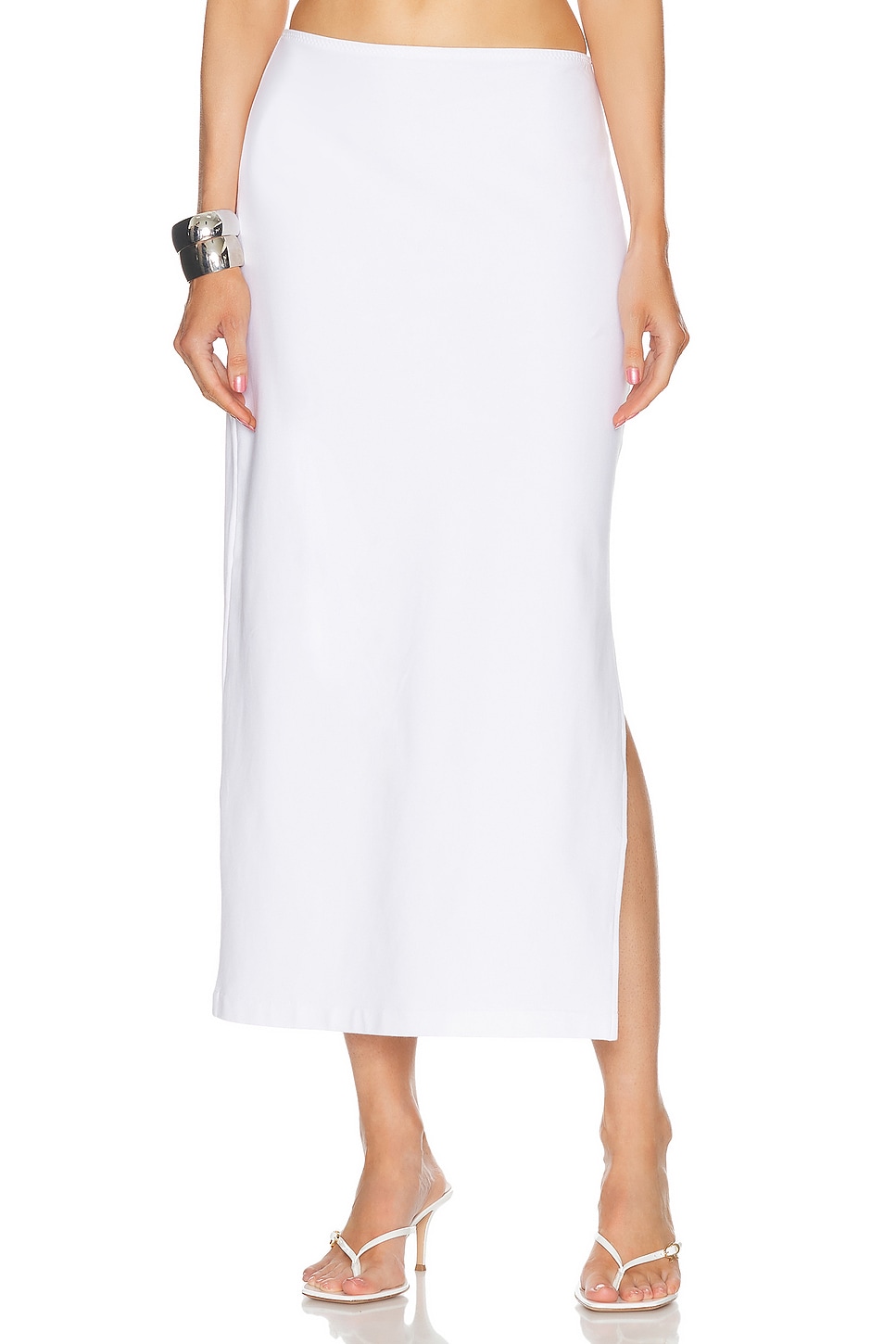 Norma Kamali Side Slit Midcalf Skirt in Snow White - White.  XS also in L, M