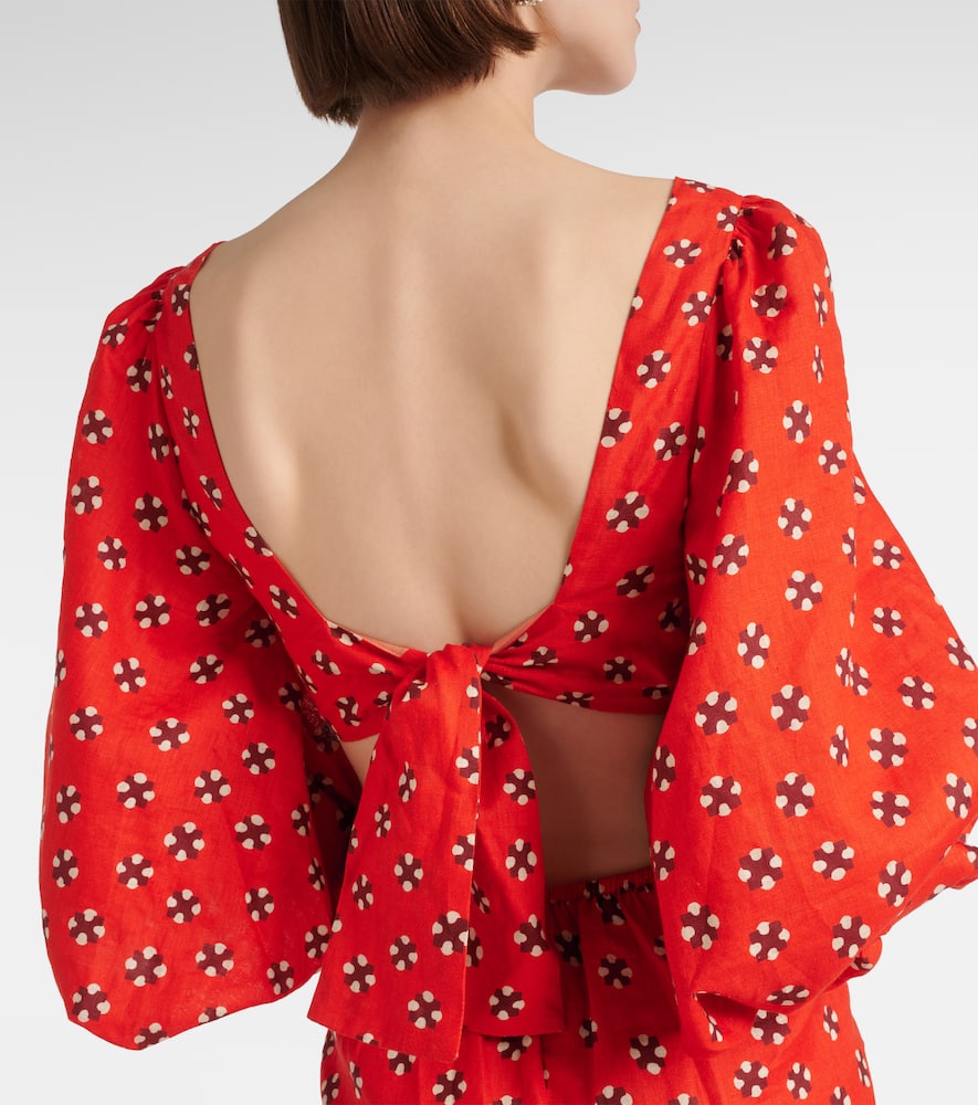 Printed linen midi dress