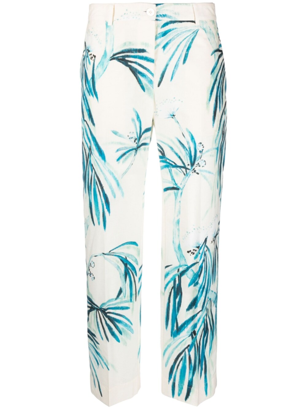 Leaf-Print Cotton Trousers — Ivory