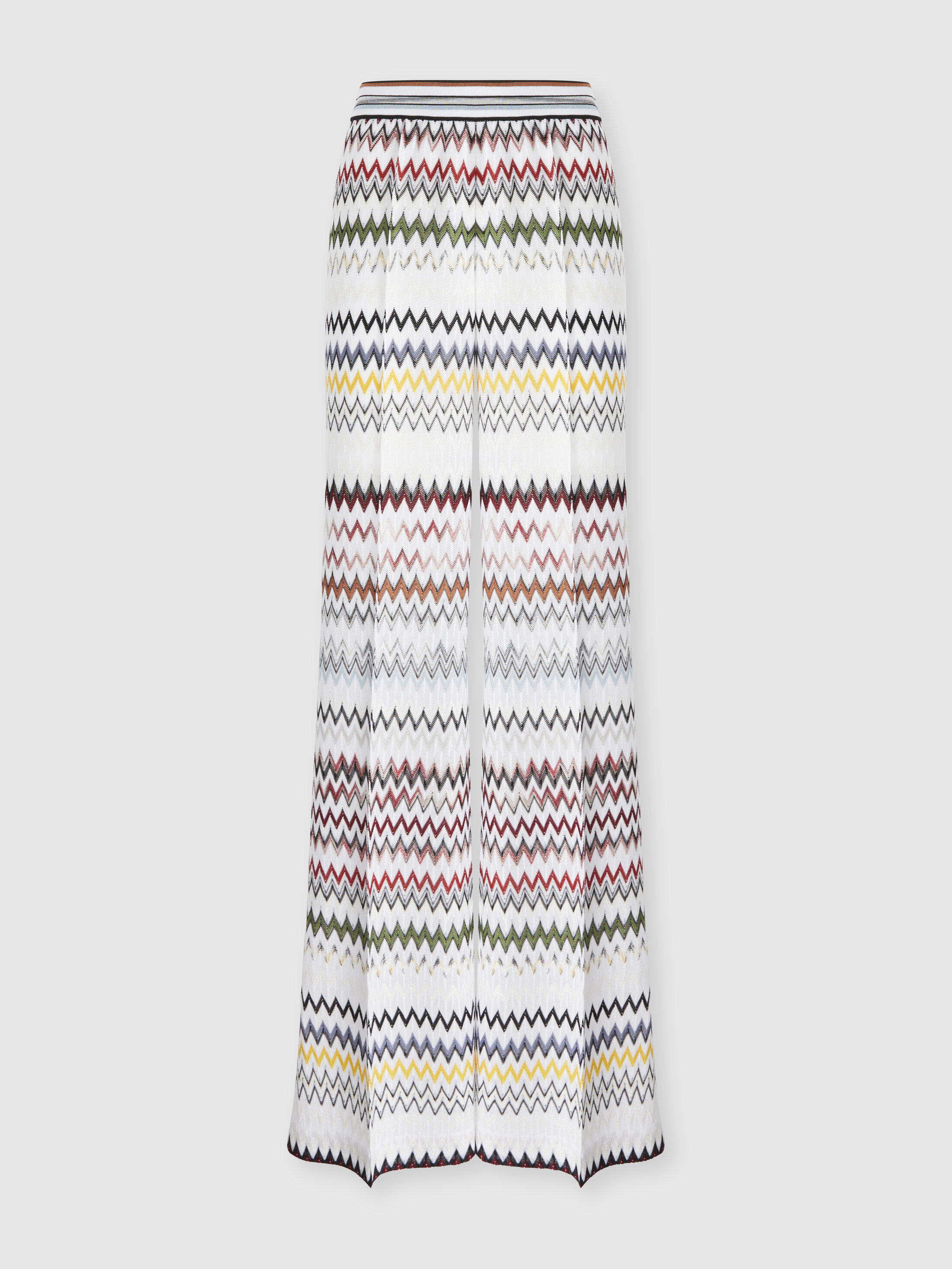 Missoni - Pantaloni ampi in viscosa e cotone zig zag, Donna, Verde& Marrone