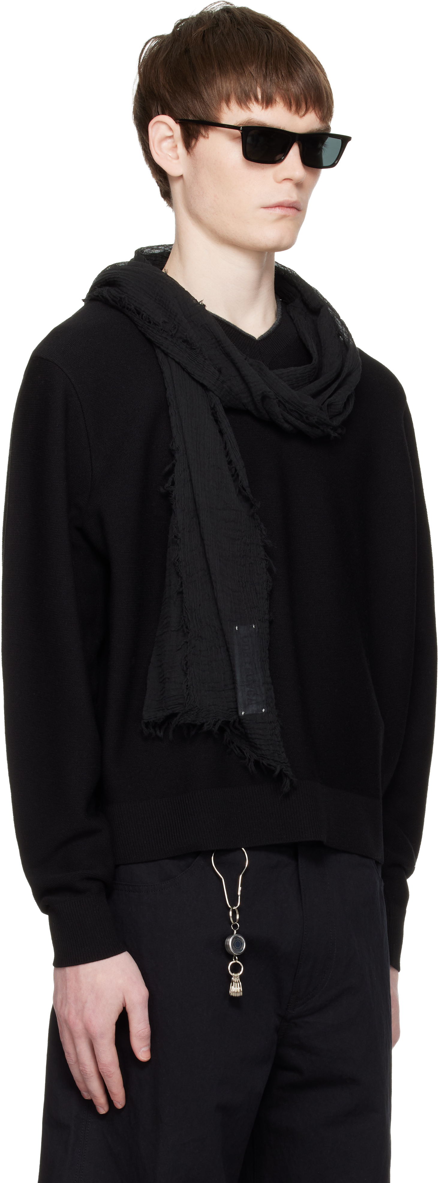 Black V-Neck Merino Wool Layered Sweater
