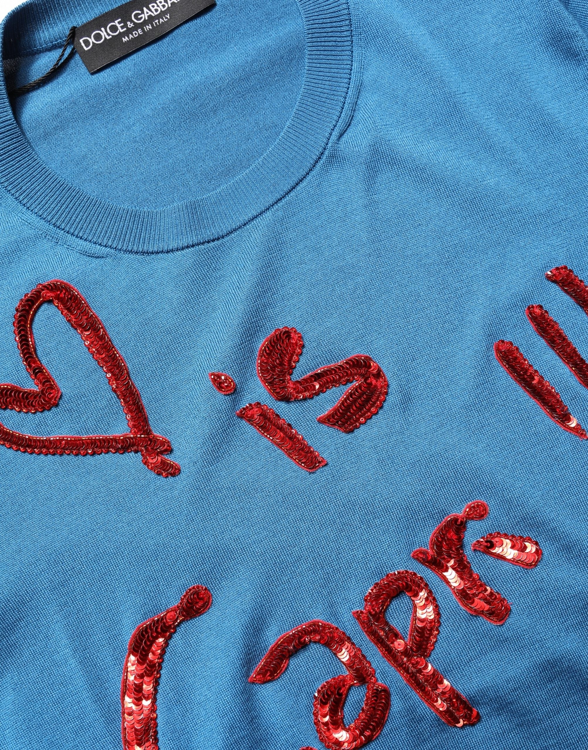 Sequined Crewneck Sweater — Blue