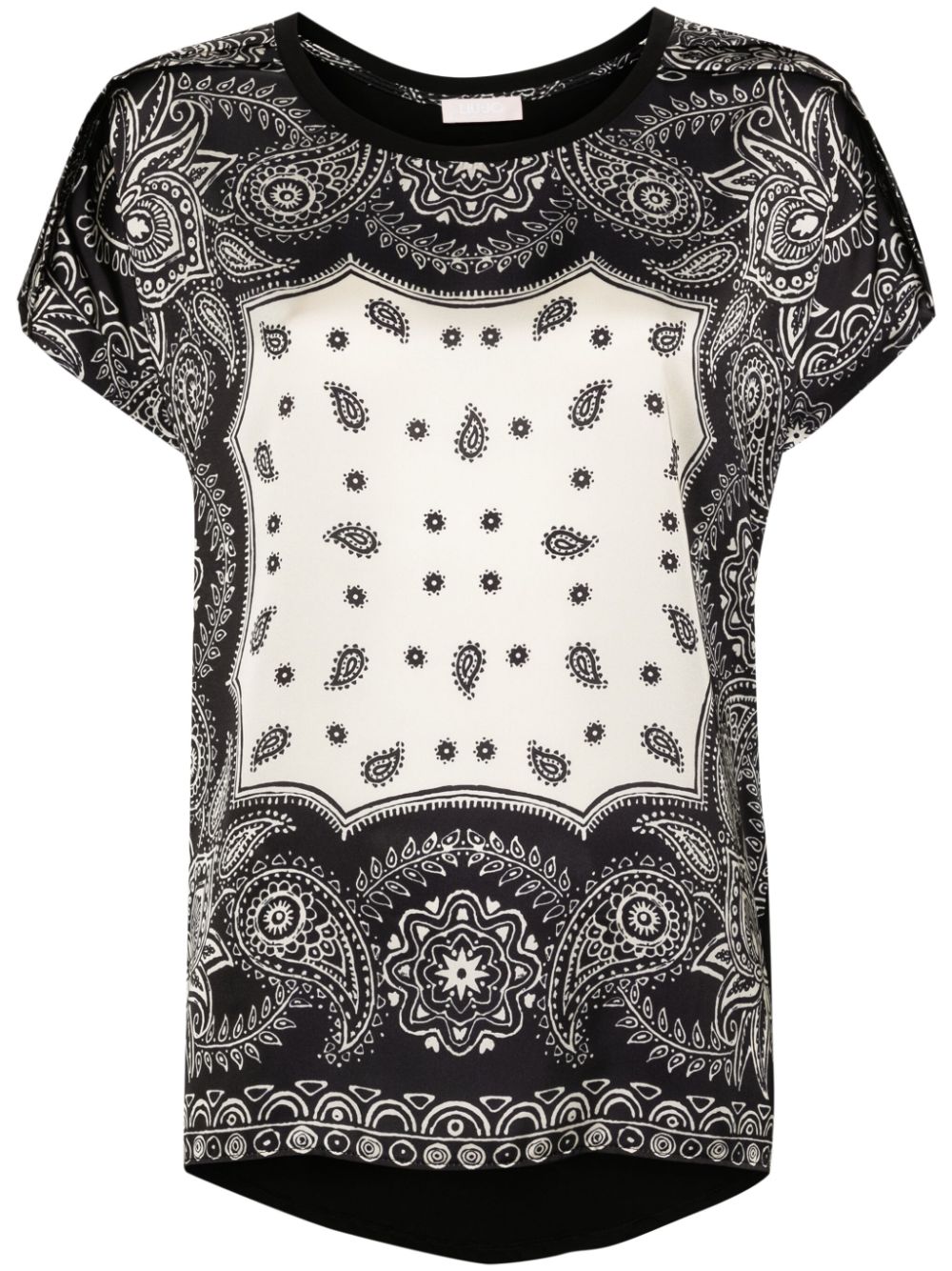 Paisley-print satin T-shirt - Black