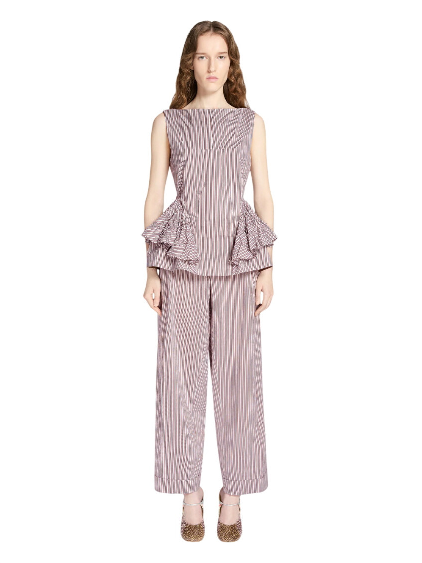 Brown Stripes Boat Neck Top