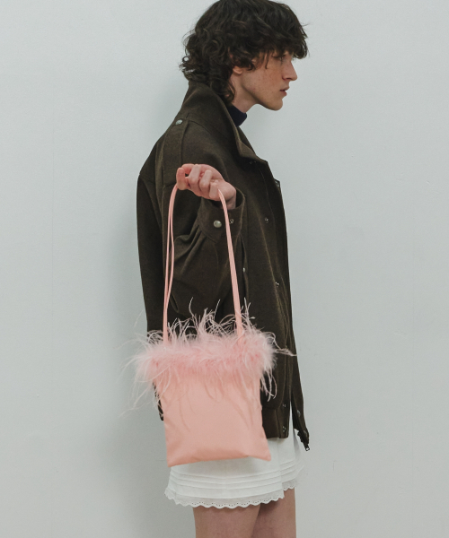 Ostrich Hair Shoulder Bag / Flamingo