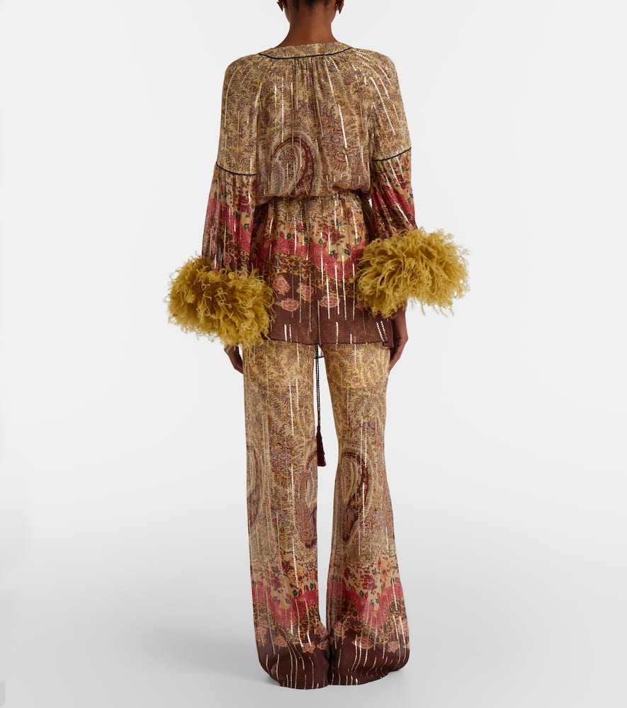 Printed silk-blend wide-leg pants