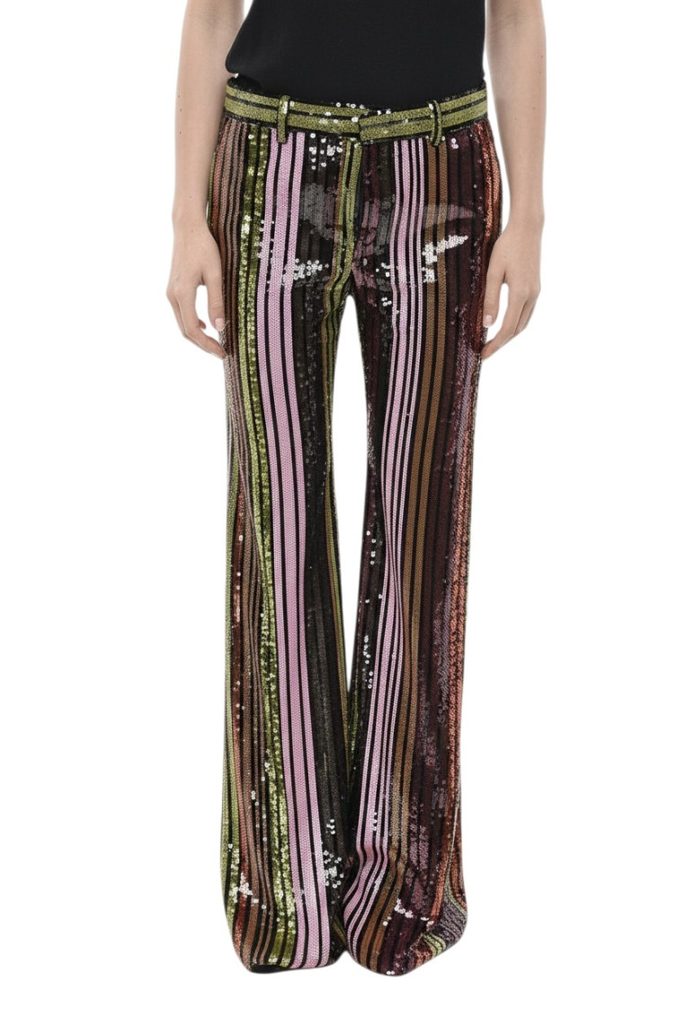 Multi Color Flared Flat Front Pants