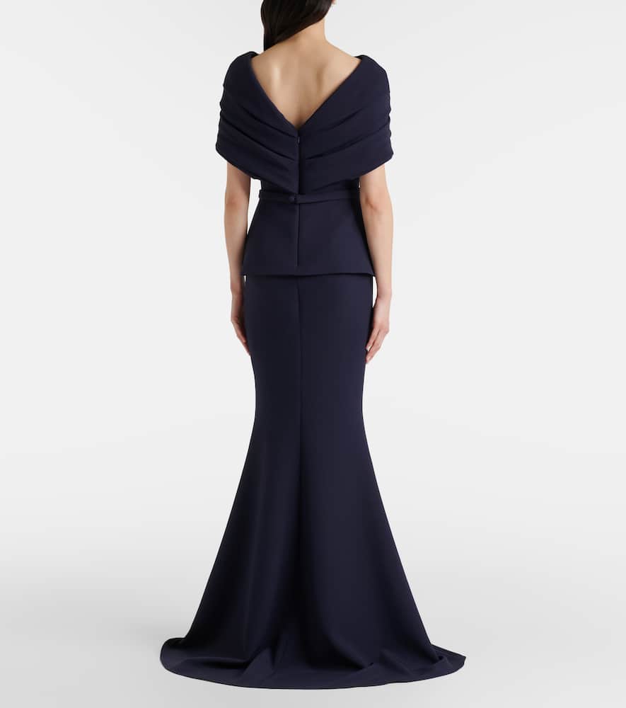 Loura off-shoulder crêpe gown