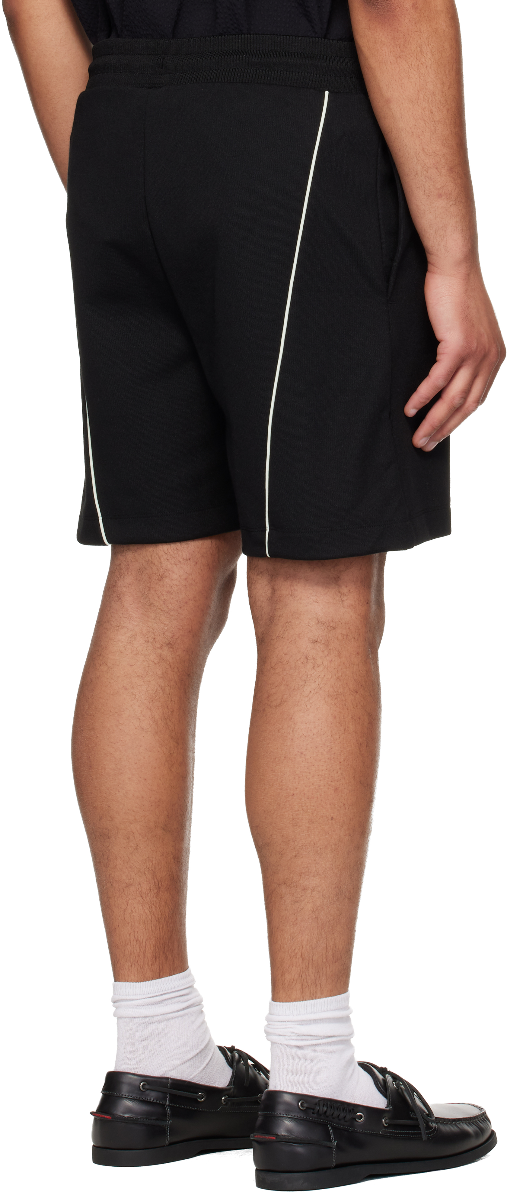 Black Embroidered Artwork Cotton-Blend Shorts