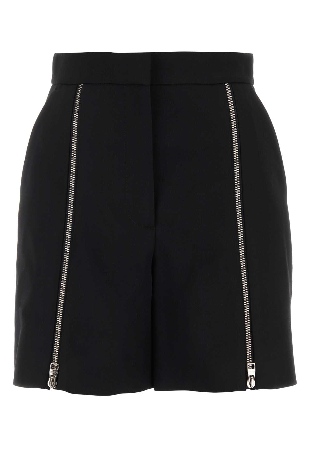 Zip-Detail Wool Bermuda Shorts — Black